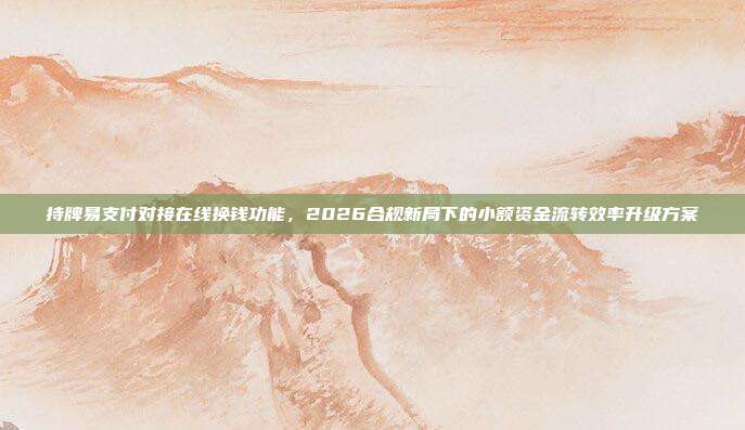 持牌易支付对接在线换钱功能，2026合规新局下的小额资金流转效率升级方案